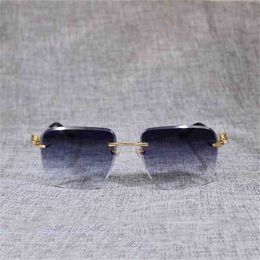 36% OFF 2023 Vintage Rimless Oversize Men Oculos Leopard Style Square Metal Shade Cutting Lens Gafas Women for Outdoor