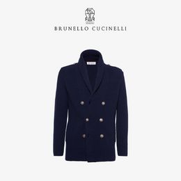 Männer Jacken Brunello Wolle Kaschmir Winter cucinelli gestrickt Strickjacke gestreiftes Reverblau -Business Casual Casual