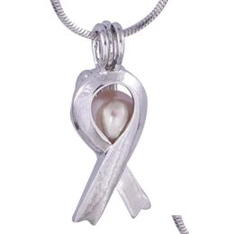 Pendant Necklaces Wishing Pearl Cage Sier Awareness Ribbon Of Hope Mounting For Party Women P39 Drop Delivery Jewellery Pendants Dh6Y7