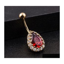 Navel Bell Button Rings Fashion Vintage Charm Big Drops Of Water Zircon Flower Dangle Belly Ring Gold Plated For Girl Gift Women J Dhk28