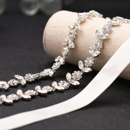 Wedding Sashes TRiXY S440 Sparkly Belt For Bridal Dress Thin Silver Diamond Women Beaded Sash Fancy Bride