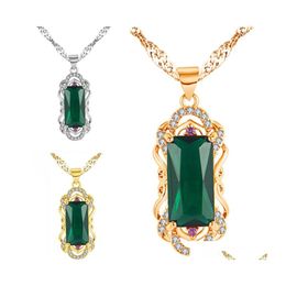 Pendant Necklaces Baguette Brazilian Rich Green Tourmaline Gemstone Necklace Diamondencrusted Red Zircon Sier Drop Delivery Jewelry P Dh9Kh