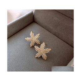 Stud Fashion Jewellery S925 Sier Post Earrings Faux Pearl Beads Starfish Earring Drop Delivery Dhwre