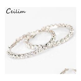 Hoop Huggie Earrings With Rhinestone Circle Simple Big Gold Color Loop For Women Rings South Korea Jewelry Earring Drop Delivery Otf9L