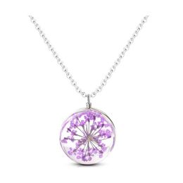 Pendant Necklaces 2021 Dried Flower Necklace For Women Gifts Fashion Clear Glass Ball Charms Round Link Chain Cute Jewelry Drop Deli Otdr9
