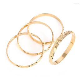 Bangle 4pcs Gold Plated Dubai Africa Ethiopian 8MM Width Openable Bangles For Women Girls Bride Bracelet Charm Bridal Jewelry Trum22