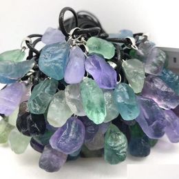 Pendant Necklaces Trendy Natural Fluorite Crystal Druzy Energy Healing Stone Necklace Rope Women Jewellery Factory Wholesale D Dhgarden Dhsuh