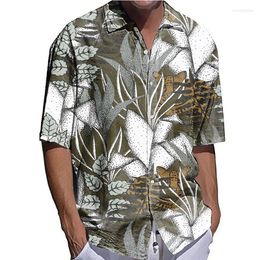 Men's Casual Shirts Luxury Men Oversized Shirt Plants Print Half Sleeve Tops Men's Clothes Hawaiian Matching Cardigan Blouses High-End