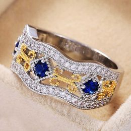 Solitaire Ring Vintage Gorgeous Female Wedding Finger Shine Blue CZ Stone Wife/Mother Birthday Gift Large Antique s Anillos Y2302