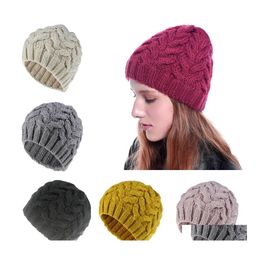 Beanie/Skull Caps Autumn Winter Womens Knit Hat Beanies Cap Big Girls Lady Knitted Warm Crochet Hats Drop Delivery Fashion Accessori Dhogw