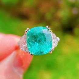 Solitaire Ring QTT Fashion Round Paraiba Tourmaline Rings Vintage Classic High Quality Jewellery For Women Wedding Engagement Gift Y2302