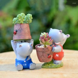 Vases Cartoon Hippopotamus Shaped Flower Pots Planters For Succulents Small Plant Pot Home Garden Decoration Mini Bonsai