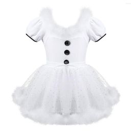 Girl Dresses Kids Girls Feathers Trim Christmas Costume Snowman Dress Up Glittering Skating Tutu Leotard Ballet Dance Xmas