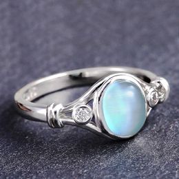 Solitaire Ring Temperament Elegant Bridal Wedding Party Rings Oval Blue Imitation Opal Anniversary Gift High Quality Women Jewellery Y2302