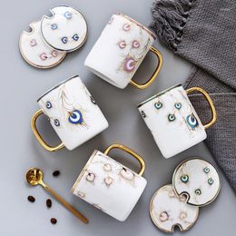 Mugs Creative Ceramic Coffee Mug Couple Cup Bone China Teacup Office Home Large Capacity With Lid Spoon Birthday Gifts