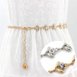 Belts Female Elegant Crystal Rhinestones Slim Thin Long Belt Women Gold Silver Metal Chain Bling Shiny Lady Dress Decor Waistband