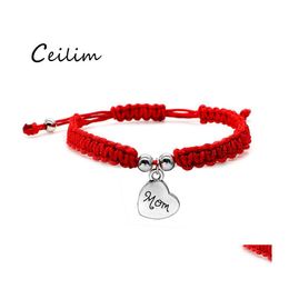 Link Chain Fashion Red Rope Handmade Weave Lucky Bracelets For Mom Sier Gold Plating Alloy Letter Charms Thanksgiving Gift Drop Del Otjpi