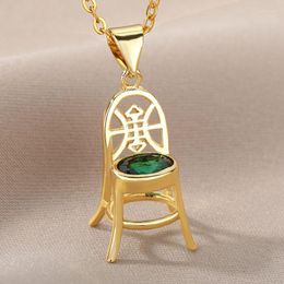 Chains Barber Chair Pendant Necklace Stainless Steel Pink Green Zircon Necklaces Charm Jewellery For Women Men Birthday Gift