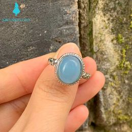 Solitaire Ring Natural Aquamarine Big Stone Heart Handmade s Jewellery For Women Men Gift Healing Wholesale Charm Engagement Party Y2302