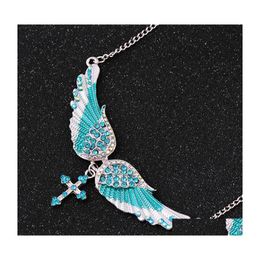 Pendant Necklaces Angel Wing Necklace Ladies Imitation Crystal Choker Guardian Women Biker Jewellery Gifts Her Girl Cross Drop Deliver Dhvn3