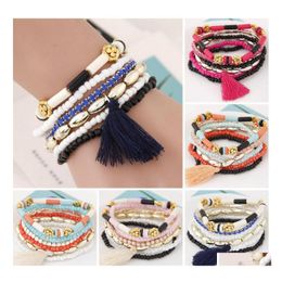 Charm Bracelets Beads Bracelet For Women Men Personalised Mtilayer Beaded Tassel Elastic Drop Delivery Jewellery Dhgvf