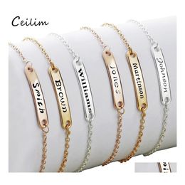 Link Chain Custom Stainless Steel Bracelet Girl Boy Personalised Adjustable Child Id Birthday Gifts Can Name Initial Charm Drop Del Otlbm