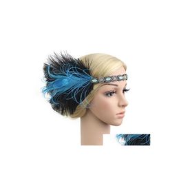 Headbands 1920S Headpiece Feather Flapper Headband Gatsby Headdress Vintage Party Costume Hair C3 Drop Delivery Jewellery Dhdkw