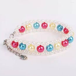Dog Collars Colourful Fashion 3 Rows Faux Pearl Pet Necklace Portable Collar Eye-catching For Wedding
