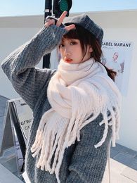 Scarves Imitation Cashmere Women Scarf Winter Preppy Style Solid Hairy Scarve Pashmina Tassel Mujer Female Foulard Bufanda Wrap Shawls