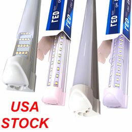 8FT LED Shop Light Fixtures V Shape T8 Integrated 8 Foot Tube Cold White High Output 144W Tubes Lighting Doubles Sided Garage Warehouses Clear Covers USASTAR