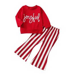 Clothing Sets 0901 Lioraitiin 05Years Toddler Kid Girl Pants Suit Long Sleeve Christmas Letters Print Red Shirt BellBottoms Trousers 230203
