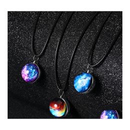 Pendant Necklaces Vintage Neba Space Universe Galaxy Women Handmade Glass Ball Choker Rope Chain Statement Necklace Jewellery Drop Del Otqwu