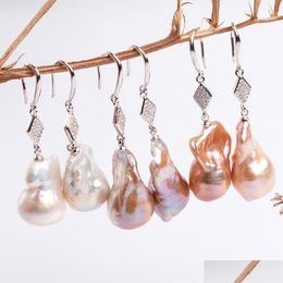 Dangle Chandelier Freshwater Barque Pearl Earring Classic High Quality Big Water Drop Irregar Earrings For Women Wedding Party Gif Dhycf