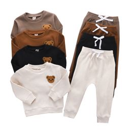 Clothing Sets 0602 Lioraitiin 04Years Little Toddler Boy Round Neck Long Sleeve Embroidered Bear Patch Tops Elastic Waist Pant 230203