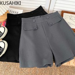 Women's Shorts KUSAHIKI Elegant Double Breasted High Waist Suit Wide Leg 2022 Autumn New Bottoms Korean Fashion Solid Short Feminima Y2302