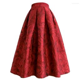 Skirts Fall Spring Women High Waisted Jacquard Skirt Autumn Female Elegant Dobby Foral Ball Gown