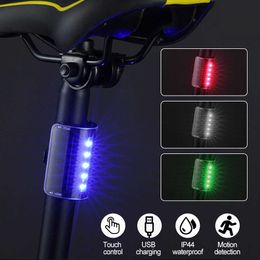 Lights USB Rechargeable Taillight Intelligent Charging Bicycle Rear Lamp Automatic Start-stop Touch Control Warning Bike Light 0202