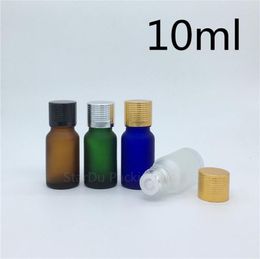 Storage Bottles Travel Bottle 10ml Green Blue Amber Transparent Frosted Glass Vials Essential Oil With Aluminium Cap 200pcs/lot