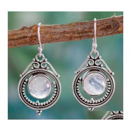 Charm Vintage Ethnic Bohemia Drop Earrings For Women Mumbai Moonstone Tibetan Sier Earring Fashion Jewellery Gift Party Boho Delivery Otjty