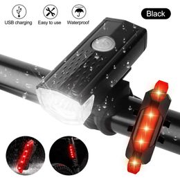 Lights Waterproof USB Mini Bike Light XPE LED Front Bicycle Headlight MTB Night Safety Warning Flashlight with Rear Lamp 0202