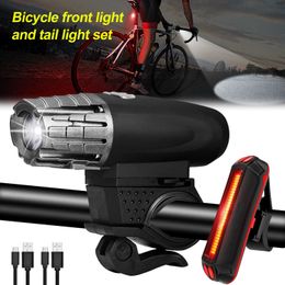 Lights Waterproof Front Bike Light USB Charging Cycling Lamp 4 Modes Bicycle Headlight with LED Highlight Warning Taillight Kit 0202