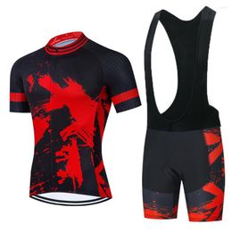 Racing Sets 2023 Red Black Cycling Suit Bike Team Shirts Clothing Jersey Set Tops Jacket Bib Shorts Maillot Kit Clothes 20D Gel Pad