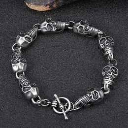 Link Bracelets Chain 11mm Men Jewelry Silver Color Stainless Steel Skull Bracelet Curb Cuban Punk Male Accessories Gift GL0025Link