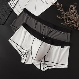 Underpants Translucent Sexy Men Underwear Boxer Shorts Mens Trunks Ice Silk Thin U Pouch Male Panties Hombre Low Waist Cueca