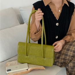 Evening Bags Retro Simple Womens Underarm Bag Vintage Green Ladies Square Shoulder Winter Fashion Female Tote Purse Top Handle Handbags 230203