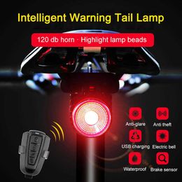 Lights Smart USB Rechargeable Bicycle Taillight Wireless Remote Control Bike Light Safety Cycling Warning Rear Lamp with Horn 0202