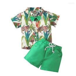 Clothing Sets 2023 Toddler Kids Boys 2 Pieces Outfit Animals Leaves Print Short Sleeve Shirts Solid Colour Shorts Summer Set Baby Boy Suit