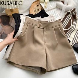 Women's Shorts KUSAHIKI Causal Solid Wide Leg Suit Women 2023 Spring New Bottoms Korean Fashion Elegant High Waist Short Feminimos Y2302