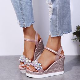 Sandals Women Summer Wedge Heel Platform Strap Open Toe Chunky Bottom Casual Shoes 2023 Gold Silver Pink 10cm