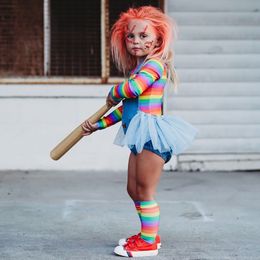 Set di abbigliamento Baby Girl Boy Vestiti di Halloween Set Pagliaccetto Camicia a maniche lunghe 2PCS Bambino Chucky Doll Evil Body Costume 27Y 230203